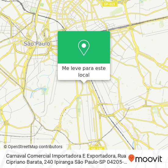 Carnaval Comercial Importadora E Exportadora, Rua Cipriano Barata, 240 Ipiranga São Paulo-SP 04205-000 mapa