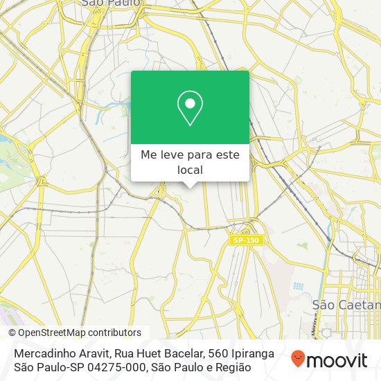 Mercadinho Aravit, Rua Huet Bacelar, 560 Ipiranga São Paulo-SP 04275-000 mapa