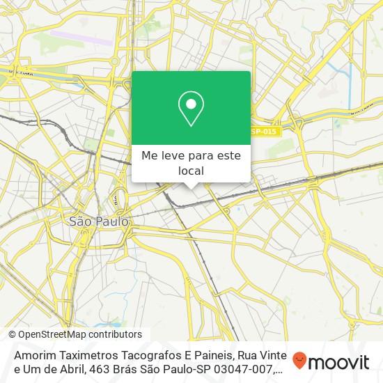Amorim Taximetros Tacografos E Paineis, Rua Vinte e Um de Abril, 463 Brás São Paulo-SP 03047-007 mapa