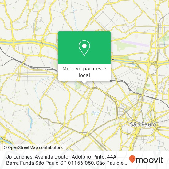 Jp Lanches, Avenida Doutor Adolpho Pinto, 44A Barra Funda São Paulo-SP 01156-050 mapa