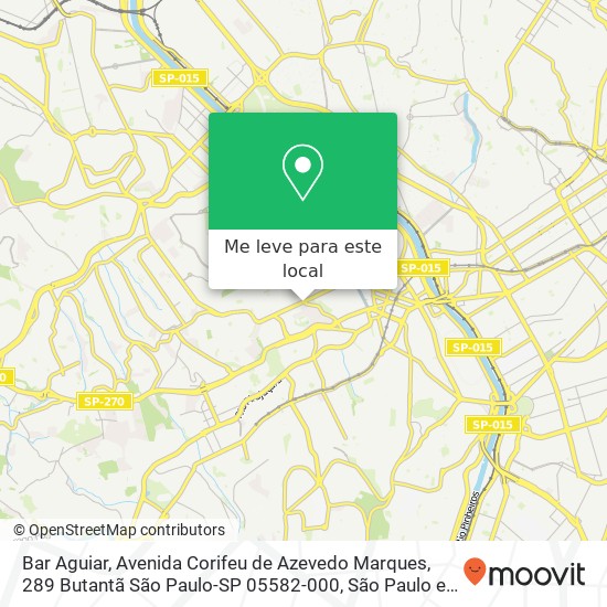 Bar Aguiar, Avenida Corifeu de Azevedo Marques, 289 Butantã São Paulo-SP 05582-000 mapa