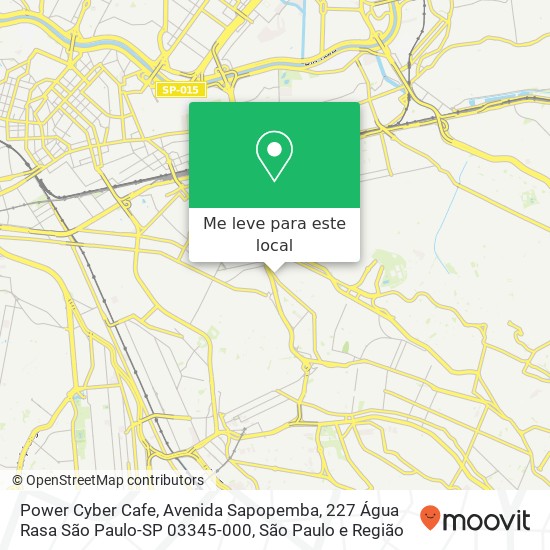 Power Cyber Cafe, Avenida Sapopemba, 227 Água Rasa São Paulo-SP 03345-000 mapa