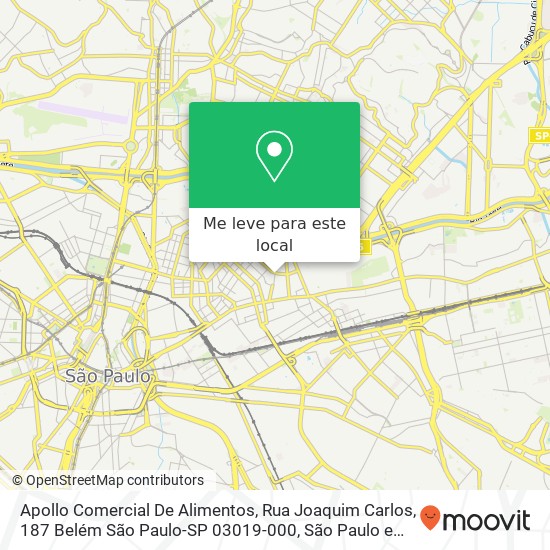 Apollo Comercial De Alimentos, Rua Joaquim Carlos, 187 Belém São Paulo-SP 03019-000 mapa