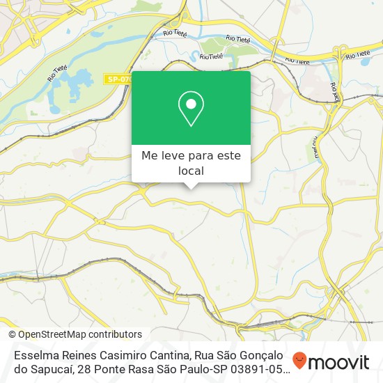 Esselma Reines Casimiro Cantina, Rua São Gonçalo do Sapucaí, 28 Ponte Rasa São Paulo-SP 03891-050 mapa