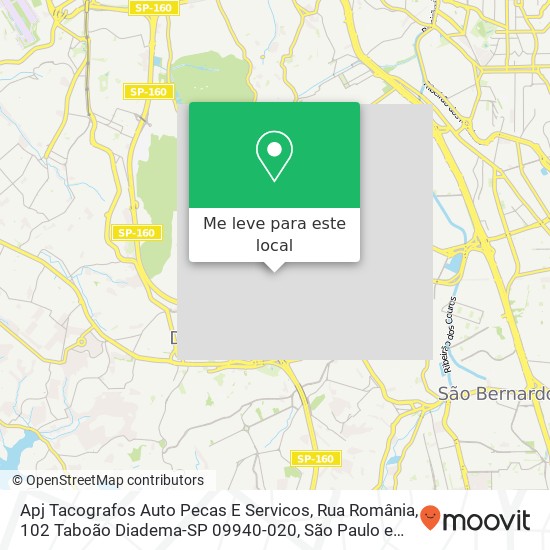 Apj Tacografos Auto Pecas E Servicos, Rua România, 102 Taboão Diadema-SP 09940-020 mapa