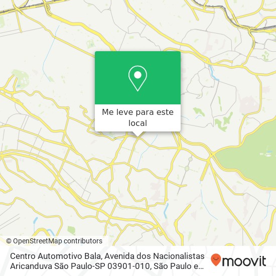 Centro Automotivo Bala, Avenida dos Nacionalistas Aricanduva São Paulo-SP 03901-010 mapa