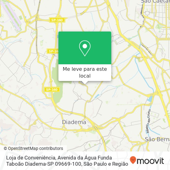 Loja de Conveniência, Avenida da Água Funda Taboão Diadema-SP 09669-100 mapa
