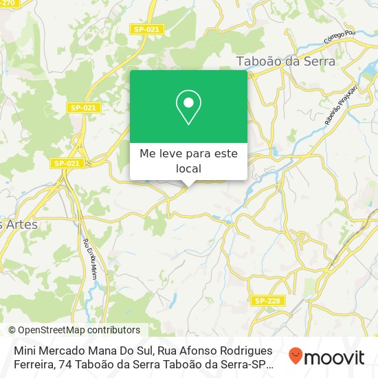 Mini Mercado Mana Do Sul, Rua Afonso Rodrigues Ferreira, 74 Taboão da Serra Taboão da Serra-SP 06774-290 mapa