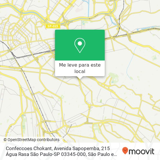 Confeccoes Chokant, Avenida Sapopemba, 215 Água Rasa São Paulo-SP 03345-000 mapa