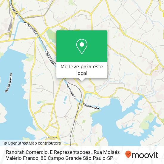 Ranorah Comercio, E Representacoes,, Rua Moisés Valério Franco, 80 Campo Grande São Paulo-SP 04446-100 mapa
