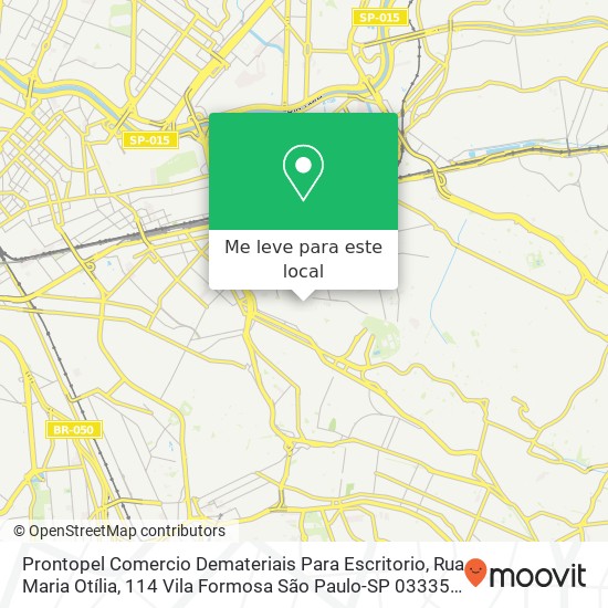 Prontopel Comercio Demateriais Para Escritorio, Rua Maria Otília, 114 Vila Formosa São Paulo-SP 03335-050 mapa