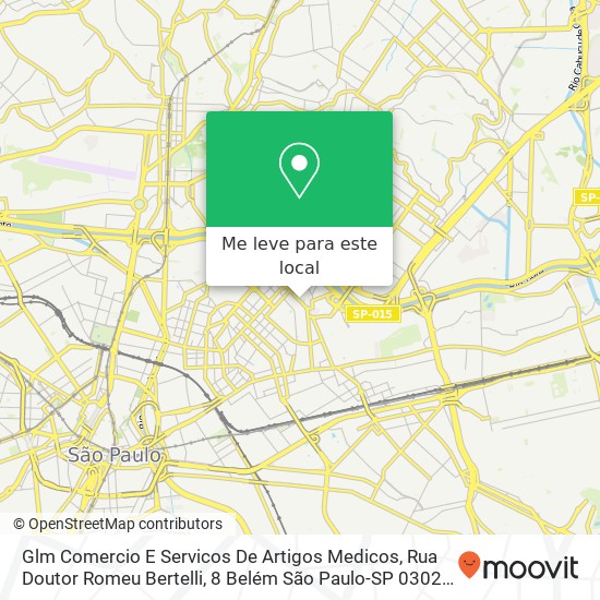 Glm Comercio E Servicos De Artigos Medicos, Rua Doutor Romeu Bertelli, 8 Belém São Paulo-SP 03022-010 mapa