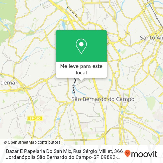 Bazar E Papelaria Do San Mix, Rua Sérgio Milliet, 366 Jordanópolis São Bernardo do Campo-SP 09892-410 mapa