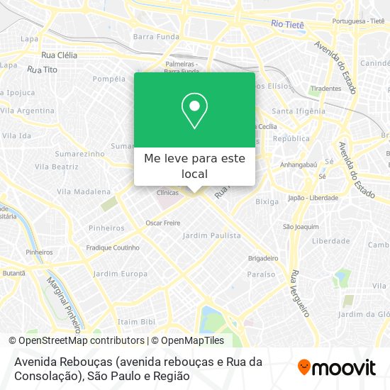 Avenida Rebouças (avenida rebouças e Rua da Consolação) mapa