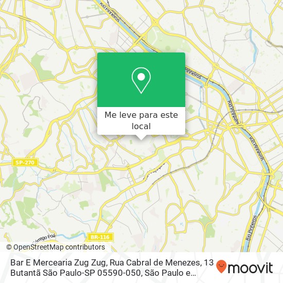 Bar E Mercearia Zug Zug, Rua Cabral de Menezes, 13 Butantã São Paulo-SP 05590-050 mapa