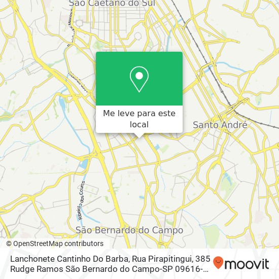 Lanchonete Cantinho Do Barba, Rua Pirapitingui, 385 Rudge Ramos São Bernardo do Campo-SP 09616-060 mapa