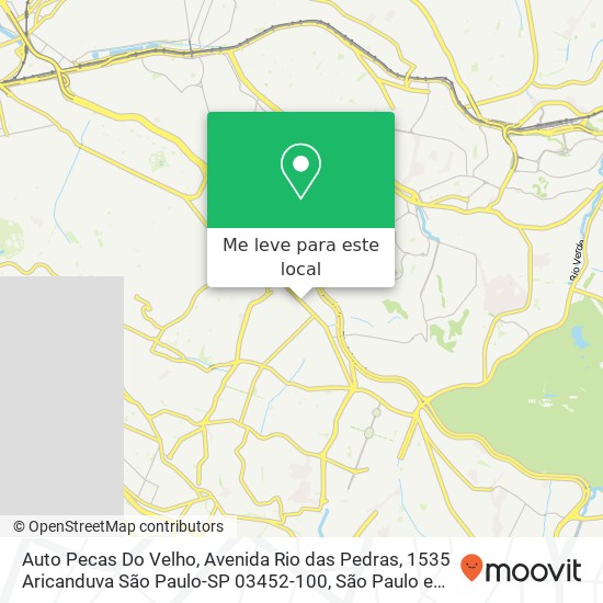 Auto Pecas Do Velho, Avenida Rio das Pedras, 1535 Aricanduva São Paulo-SP 03452-100 mapa