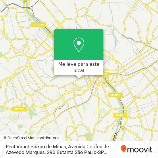 Restaurant Paixao de Minas, Avenida Corifeu de Azevedo Marques, 290 Butantã São Paulo-SP 05582-000 mapa