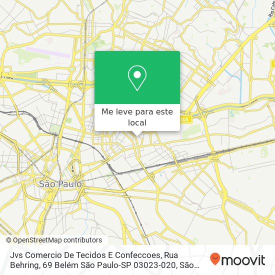Jvs Comercio De Tecidos E Confeccoes, Rua Behring, 69 Belém São Paulo-SP 03023-020 mapa