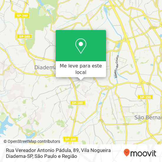 Rua Vereador Antonio Pádula, 89, Vila Nogueira Diadema-SP mapa