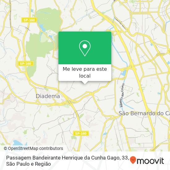 Passagem Bandeirante Henrique da Cunha Gago, 33, Canhema Diadema-SP mapa