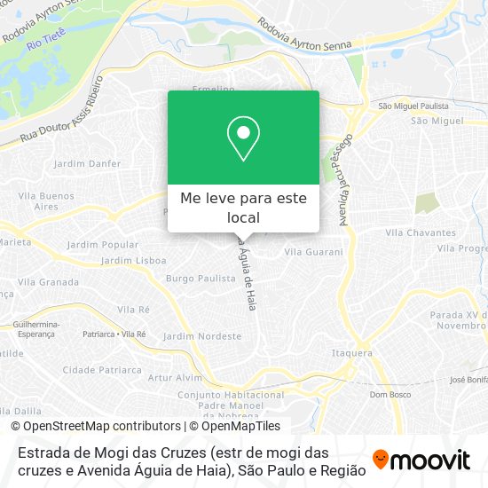 Estrada de Mogi das Cruzes (estr de mogi das cruzes e Avenida Águia de Haia) mapa