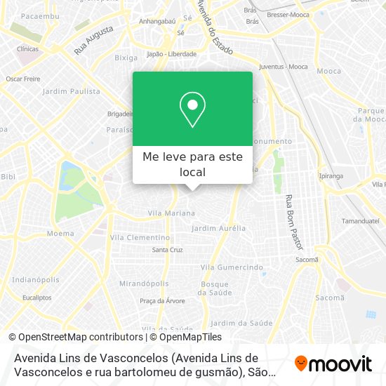 Avenida Lins de Vasconcelos (Avenida Lins de Vasconcelos e rua bartolomeu de gusmão) mapa
