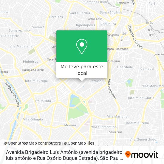 Avenida Brigadeiro Luís Antônio (avenida brigadeiro luís antônio e Rua Osório Duque Estrada) mapa