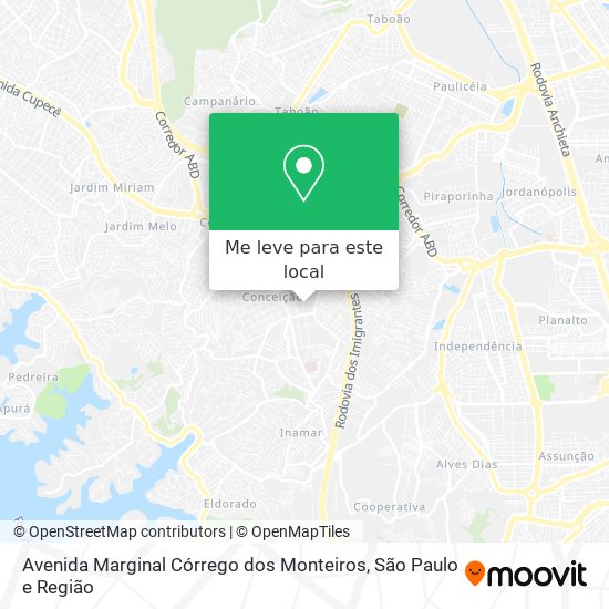 Avenida Marginal Córrego dos Monteiros mapa