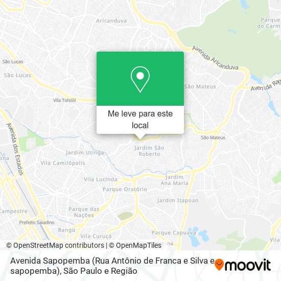 Avenida Sapopemba (Rua Antônio de Franca e Silva e sapopemba) mapa