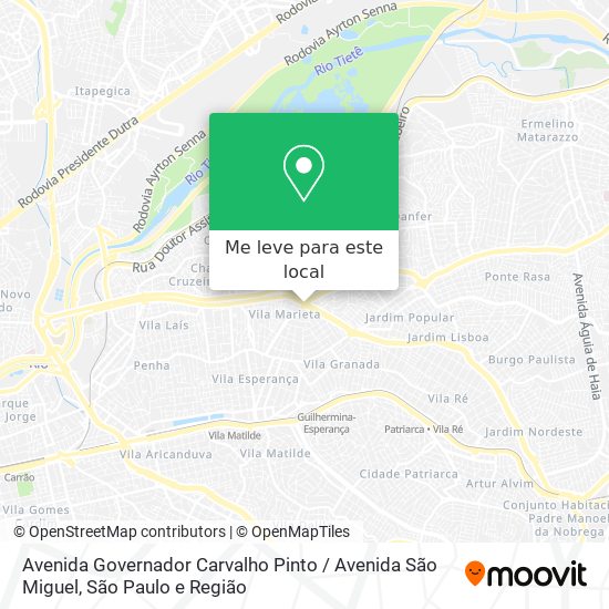 Avenida Governador Carvalho Pinto / Avenida São Miguel mapa