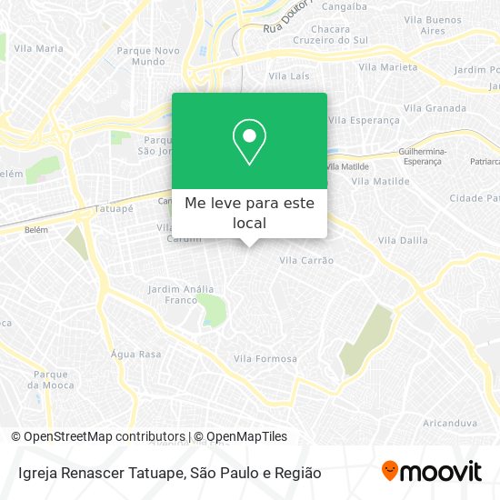 Igreja Renascer Tatuape mapa