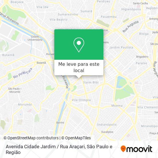 Avenida Cidade Jardim / Rua Araçari mapa