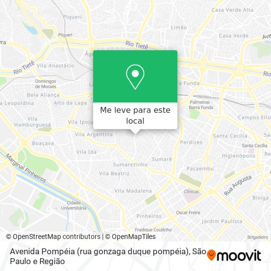 Avenida Pompéia (rua gonzaga duque pompéia) mapa