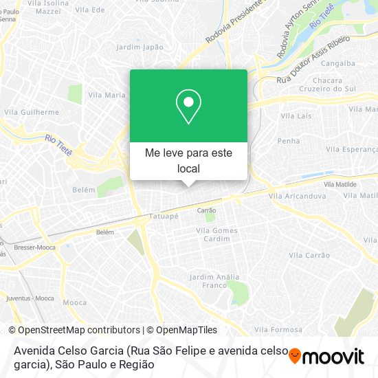 Avenida Celso Garcia (Rua São Felipe e avenida celso garcia) mapa