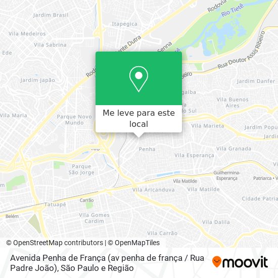 Avenida Penha de França (av penha de frança / Rua Padre João) mapa