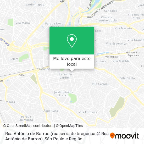 Rua Antônio de Barros (rua serra de bragança @ Rua Antônio de Barros) mapa
