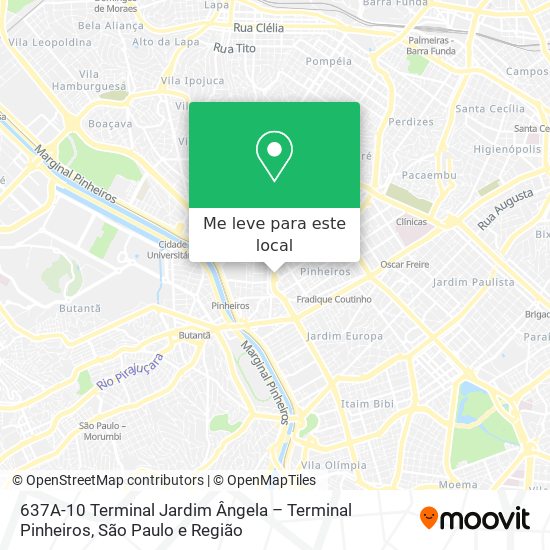 637A-10 Terminal Jardim Ângela – Terminal Pinheiros mapa