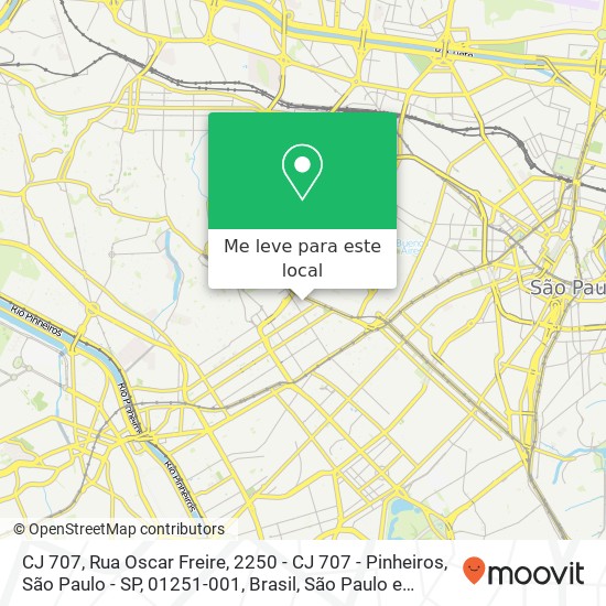 CJ 707, Rua Oscar Freire, 2250 - CJ 707 - Pinheiros, São Paulo - SP, 01251-001, Brasil mapa