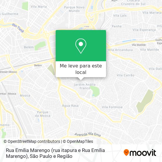 Rua Emília Marengo (rua itapura e Rua Emília Marengo) mapa