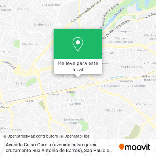 Avenida Celso Garcia (avenida celso garcia cruzamento Rua Antônio de Barros) mapa