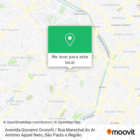 Avenida Giovanni Gronchi / Rua Marechal do Ar Antônio Appel Neto mapa