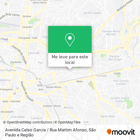 Avenida Celso Garcia / Rua Martim Afonso mapa