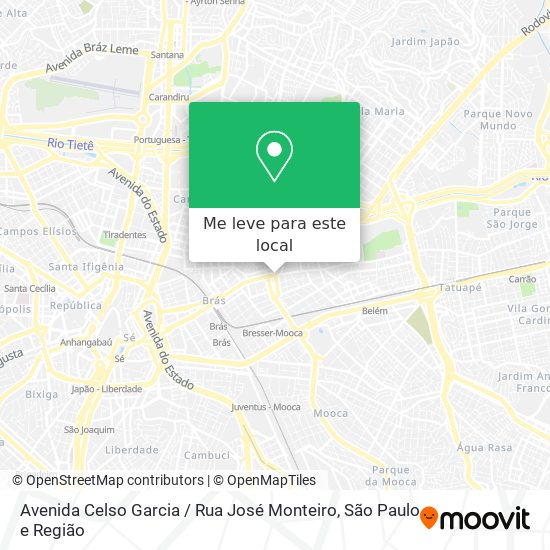 Avenida Celso Garcia / Rua José Monteiro mapa