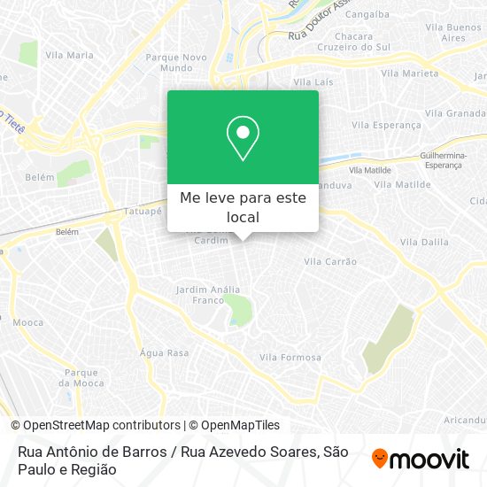 Rua Antônio de Barros / Rua Azevedo Soares mapa