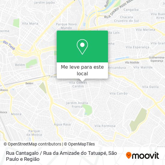 Rua Cantagalo / Rua da Amizade do Tatuapé mapa