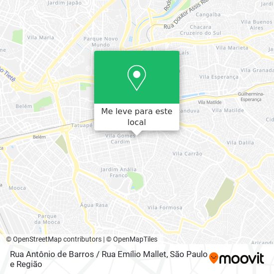 Rua Antônio de Barros / Rua Emílio Mallet mapa