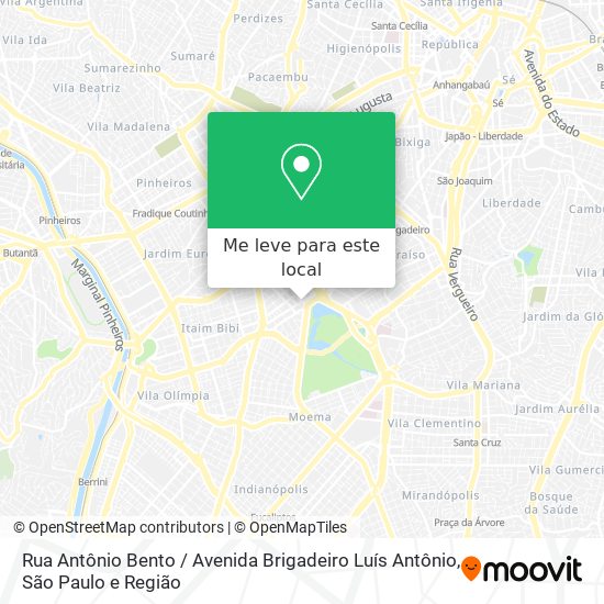 Rua Antônio Bento / Avenida Brigadeiro Luís Antônio mapa