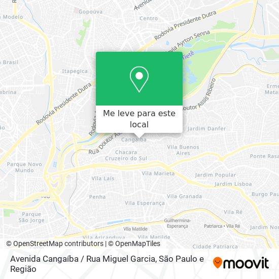 Avenida Cangaíba / Rua Miguel Garcia mapa