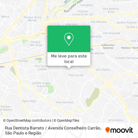 Rua Dentista Barreto / Avenida Conselheiro Carrão mapa